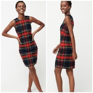J. Crew Red Black Blue Plaid Sleeveless Midi Sheath Dress
